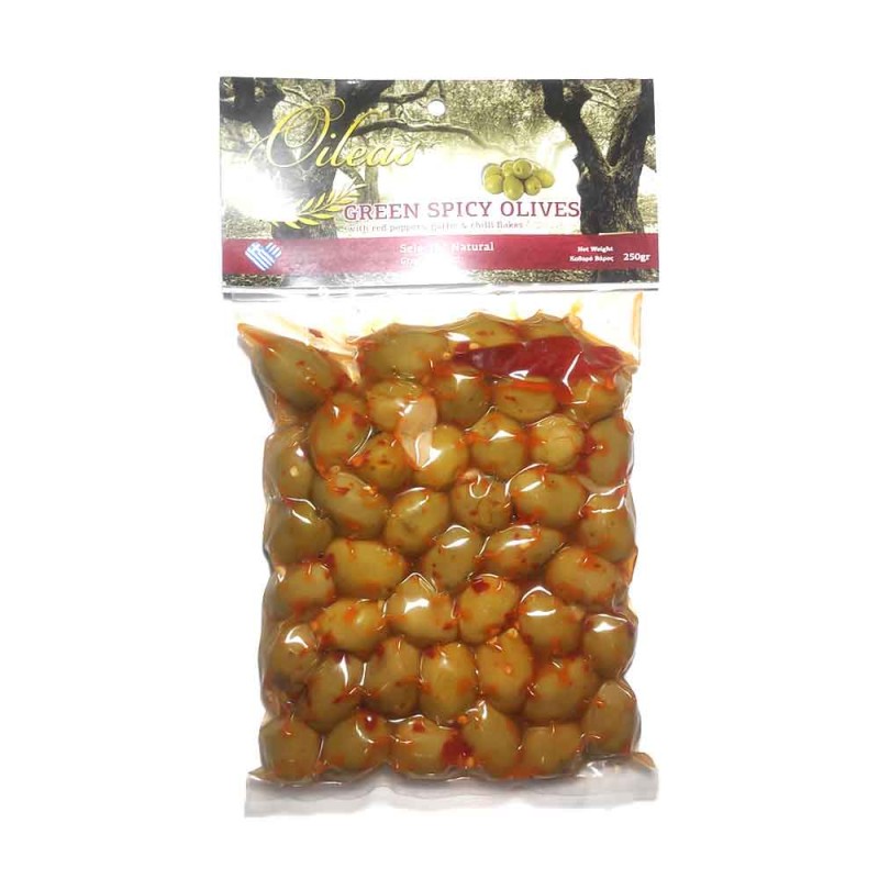 Green olives Halkidiki with red hot pepper Oileas 250gr