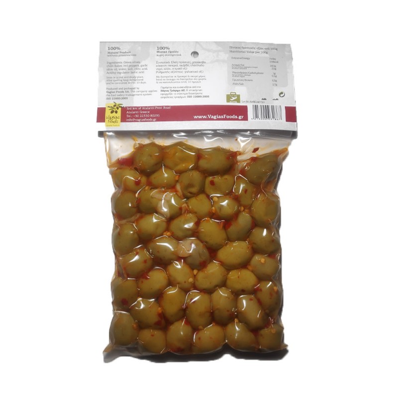 Green olives Halkidiki with red hot pepper Oileas 250gr
